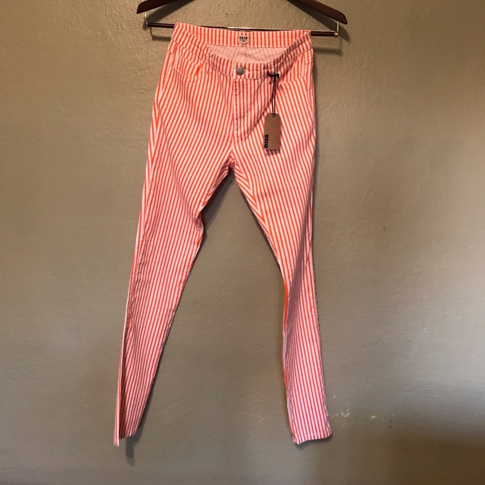 Uniq by Forever 21 Orange Stripper Skinny Jeans